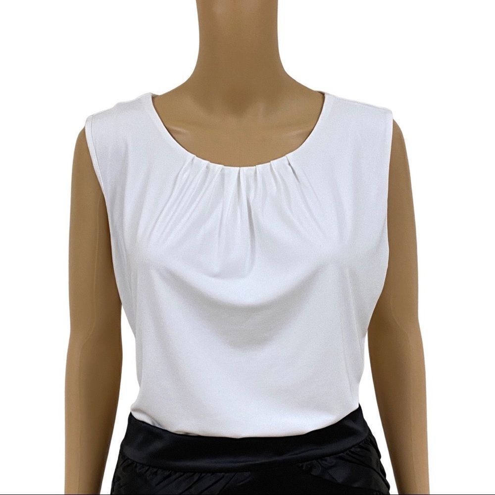 Calvin Klein Sleeveless Tank Top Blouse Ruched Detail at Neckline White - Sz M